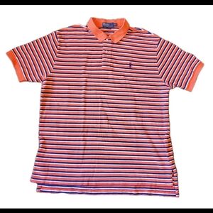 Polo Ralph Lauren Shirt Mens XXL 2XL Orange Blue White Stripes S/S Cotton VTG